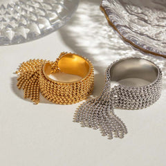 Ball Chain Surface 18K Gold Plated Silver Stainless steel Adjustable Ring For Women