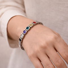 Stretchable Square Design Silver Plated CZ Stainless Steel Bracelet