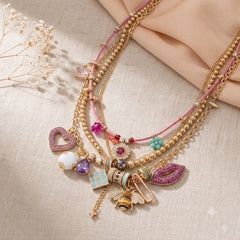Luxury Multi Color Charm Gold Plated CZ Enamel Alloy Layered Necklace