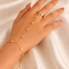 Heart Chain Hand Harness Ring Gold Plated Stainless Steel Bracelet