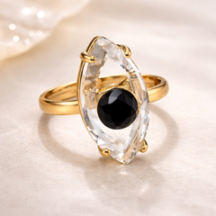 White Marquise Evil Eye Gold Crystal Copper Adjustable Fancy Ring