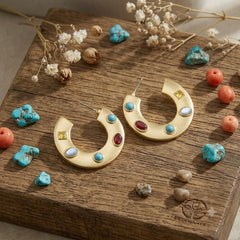 Luxury Gold Plated Multi Color CZ & Enamel Geometric Alloy Hoop Earrings