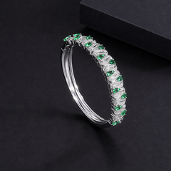 Green Red Designer Style Silver CZ Anti Tarnish Brass Cuff & Kada