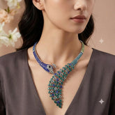 Peacock Style Silver Plated Blue Green & White Rhinestone Alloy Necklace