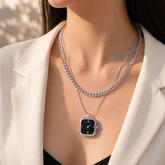 Minimalist Watch Layered Chain Gold Silver Stainless Steel Necklace