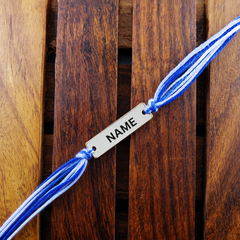 Customized Personalised Engraving Silver Plated Blue White Thread Rakhi