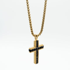 Cross 18K Gold Black Stainless Steel Anti Tarnish Necklace Pendant Chain For Men