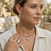 Elegant Gold Plated White CZ Oval Crystal Copper Necklace Combo Set