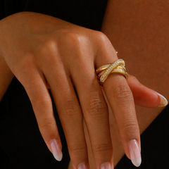 Criss Cross Style Gold CZ Copper Adjustable Fancy Ring