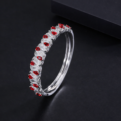 Green Red Designer Style Silver CZ Anti Tarnish Brass Cuff & Kada