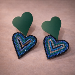 Multi Color Heart Black Rhinestone Alloy Drop Earrings For Women