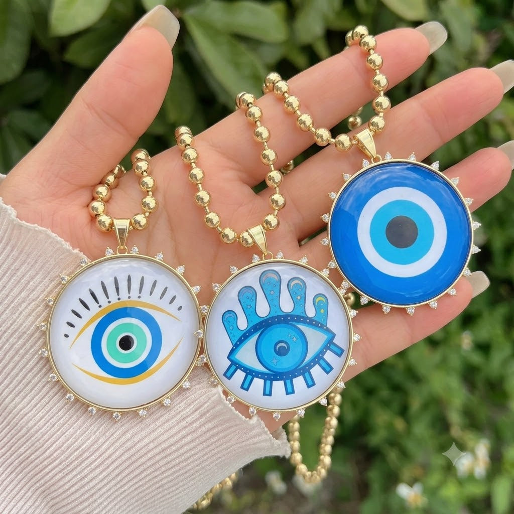 Multi Color Evil Eye Gold Plated Enamel CZ Beads Necklace For Women