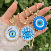 Multi Color Evil Eye Gold Plated Enamel CZ Beads Necklace For Women