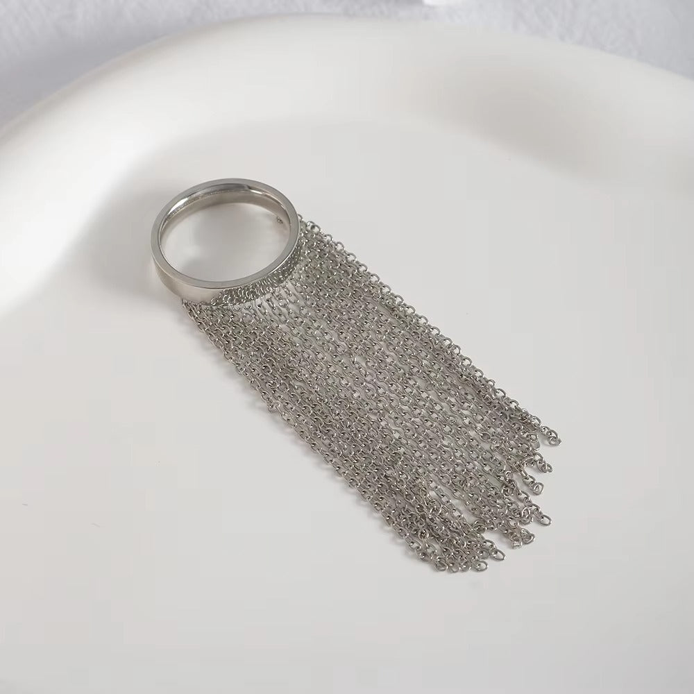 Surface Link Chain Silver Stainless Steel Adjustable Ring For Women