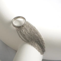 Surface Link Chain Silver Stainless Steel Adjustable Ring For Women