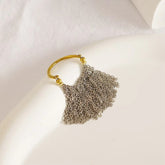 Two Tone Surface Link Chain 18k Gold Silver Stainless Steel Adjustable Ring For Women