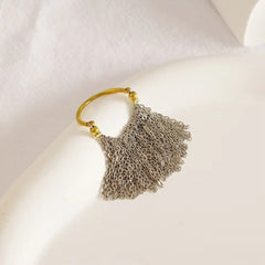 Two Tone Surface Link Chain 18k Gold Silver Stainless Steel Adjustable Ring For Women