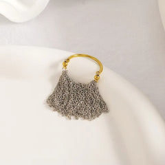 Two Tone Surface Link Chain 18k Gold Silver Stainless Steel Adjustable Ring For Women