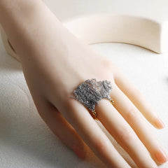 Two Tone Surface Link Chain 18k Gold Silver Stainless Steel Adjustable Ring For Women