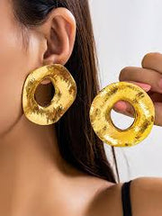 Gold Textured Round Alloy Stud Earrings
