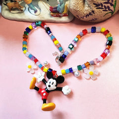 Multi Color Mickey Mouse Silver Plated Beads Alloy Necklace