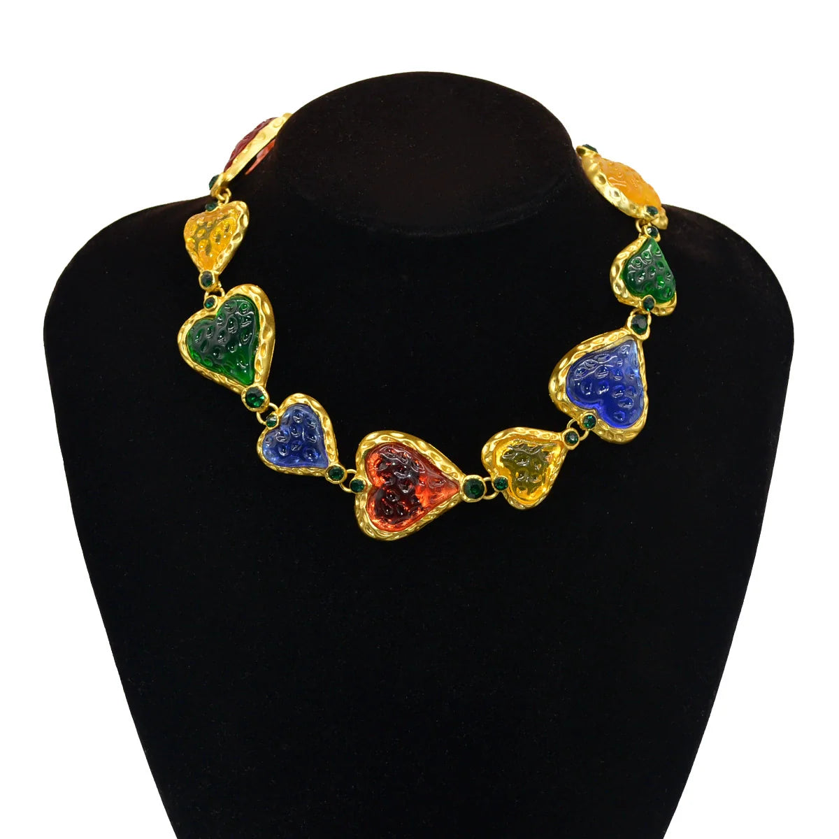 Multi Color Heart Gold Plated Beads Cubic Zirconia Necklace.