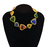 Multi Color Heart Gold Plated Beads Cubic Zirconia Necklace.