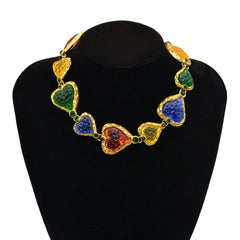 Multi Color Heart Gold Plated Beads Cubic Zirconia Necklace.