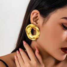 Gold Textured Round Alloy Stud Earrings