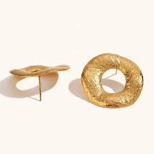 Gold Textured Round Alloy Stud Earrings