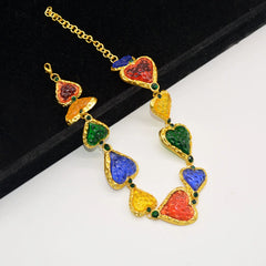 Multi Color Heart Gold Plated Beads Cubic Zirconia Necklace.