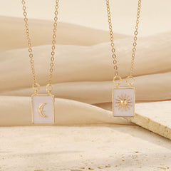 White Charm Sun And Moon Gold Enamel Pendant Chain Necklace