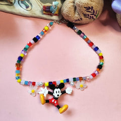 Multi Color Mickey Mouse Silver Plated Beads Alloy Necklace
