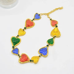 Multi Color Heart Gold Plated Beads Cubic Zirconia Necklace.