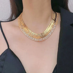 Gold White Layered Choker Gold Plated Cubic Zirconia Necklace
