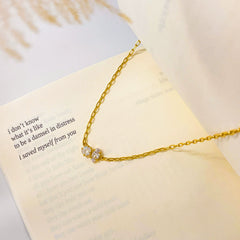 White Square & Round Gold Plated Cubic Zirconia Pendant Chain Necklace.