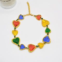 Multi Color Heart Gold Plated Beads Cubic Zirconia Necklace.