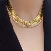 Gold White Layered Choker Gold Plated Cubic Zirconia Necklace