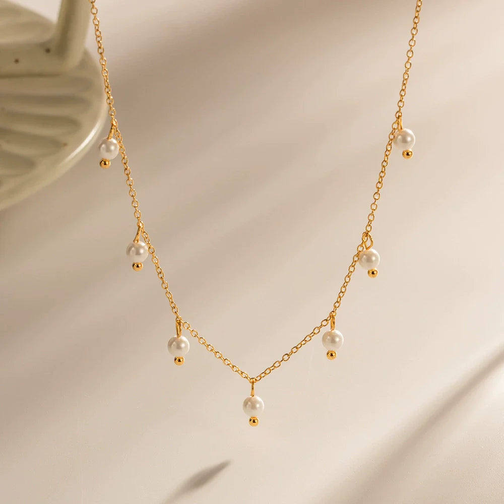 White Gold Plated Pearl Anti Tarnish Stainless Steel Necklace