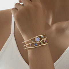 Multi Color Wave Gold Plated CZ Anti Tarnish Copper Cuff & Kada