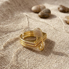 Designer Multi Layer Gold Plated CZ Copper Anti Tarnish Cocktail Ring