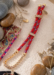 Multi Color Bohemian Braided Gold Cubic Zirconia Fabric Bracelet Women