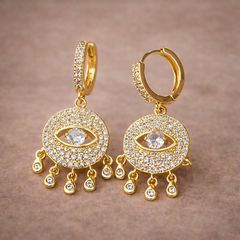 Evil Eye Gold Plated Cubic Zirconia Anti Tarnish Copper Hoop Earrings