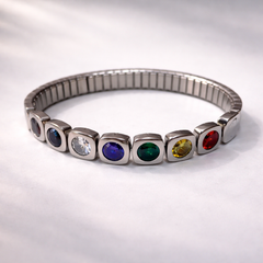 Stretchable Square Design Silver Plated CZ Stainless Steel Bracelet