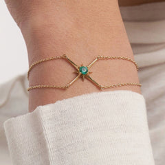 Green Star Gold Plated Cubic Zirconia Brass Bracelet For Women