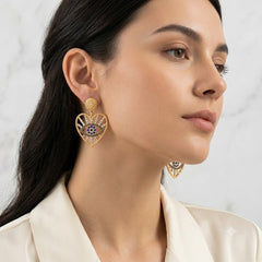 Luxury Heart Shaped Evil Eye Gold Plated CZ Drop Earrings For Women