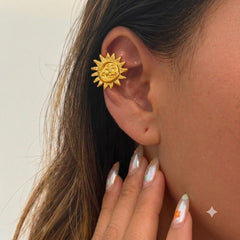 Luxury Sun Face Gold Anti Tarnish Stainless Steel Ear Cuff Earrings