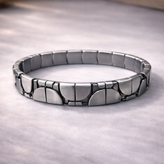 Stretchable Two Tone Link Gold Silver Plain Stainless Steel Bracelet