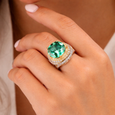 Green Cushion Cut Silver CZ Copper Anti Tarnish Adjustable Cocktail Ring