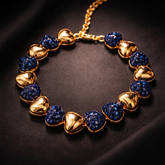 Blue Heart Gold Plated CZ Anti Tarnish Copper Bracelet For Women